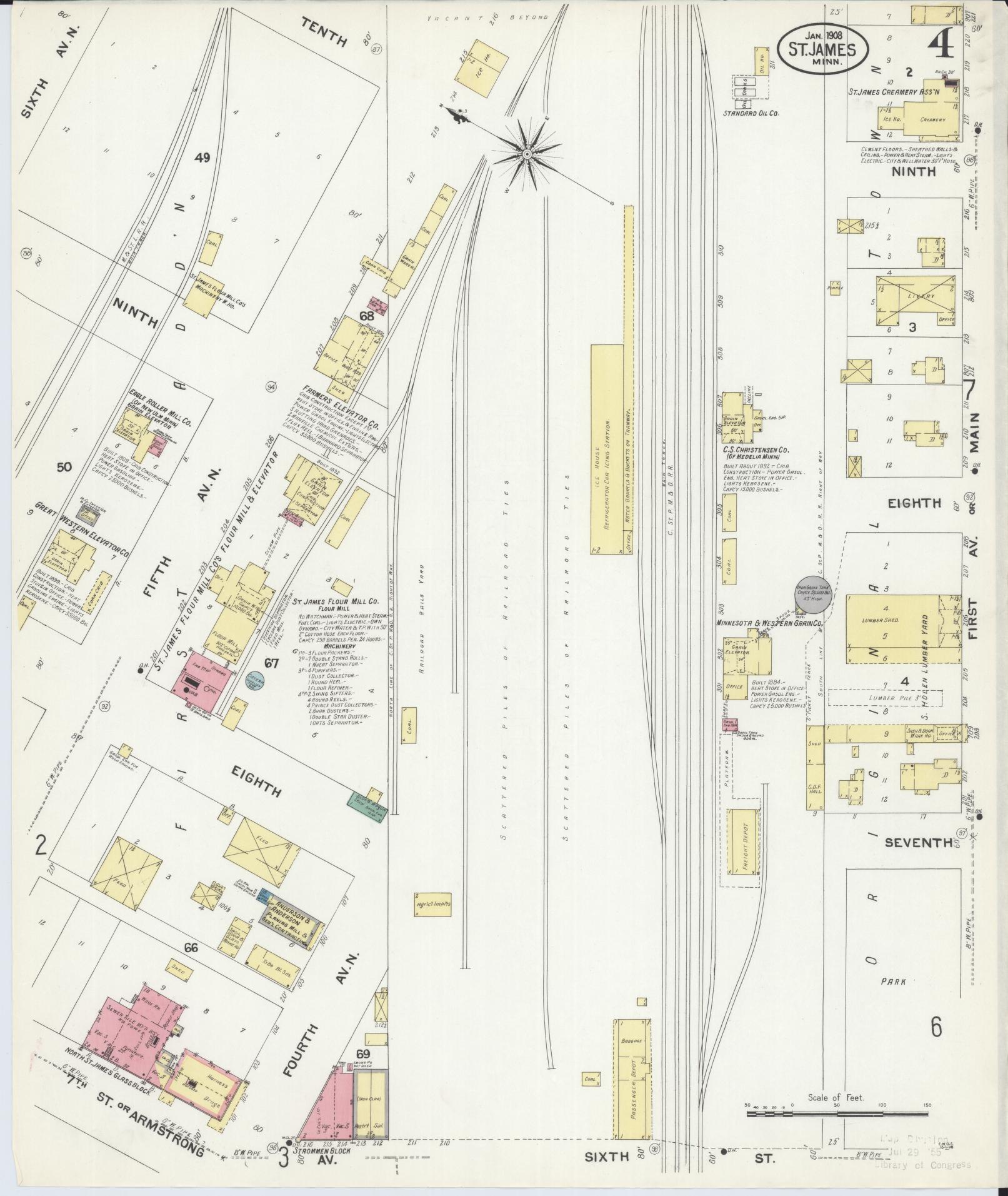 Sanborn Fire Insurance Map from Saint James, Watonwan County, Minnesota (1908), Sheet #0004 - Complete Map Set gallery image, historic Sanborn map, vintage wall art, Minnesota Minnesota