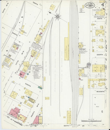 Sanborn Fire Insurance Map from Saint James, Watonwan County, Minnesota (1908), Sheet #0004 - Complete Map Set gallery image, historic Sanborn map, vintage wall art, Minnesota Minnesota