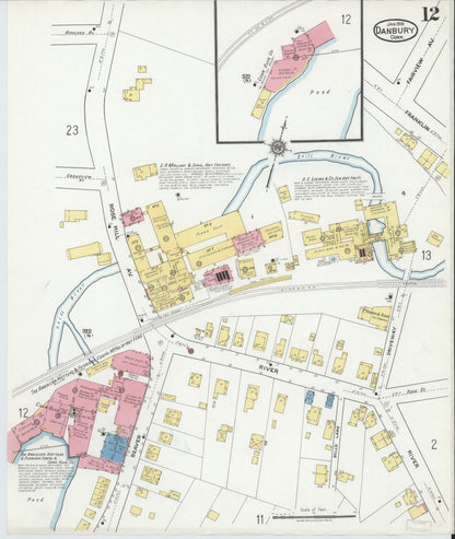 Sanborn Fire Insurance Map from Danbury, Fairfield County, Connecticut (1919), Sheet #0012 - Complete Map Set gallery image, historic Sanborn map, vintage wall art, Connecticut Connecticut