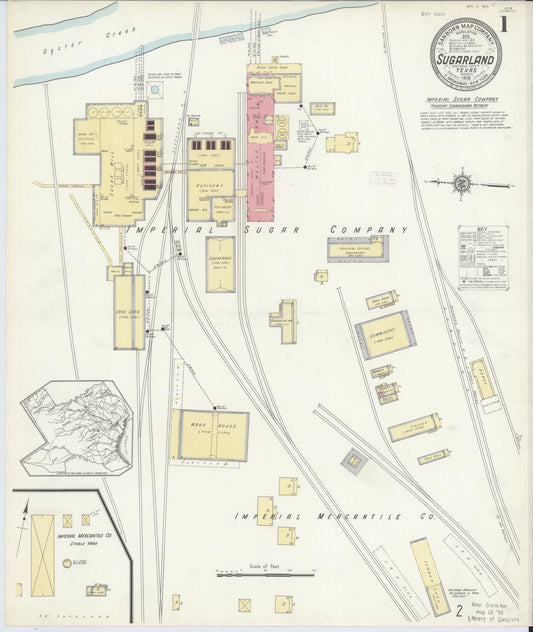 Sanborn Fire Insurance Map from Sugarland, Fort Bend County, Texas (1913), Sheet #0001 - Historic Sanborn Fire Insurance Map Print, vintage old map wall art, antique decor, genealogy gift, Texas Texas map