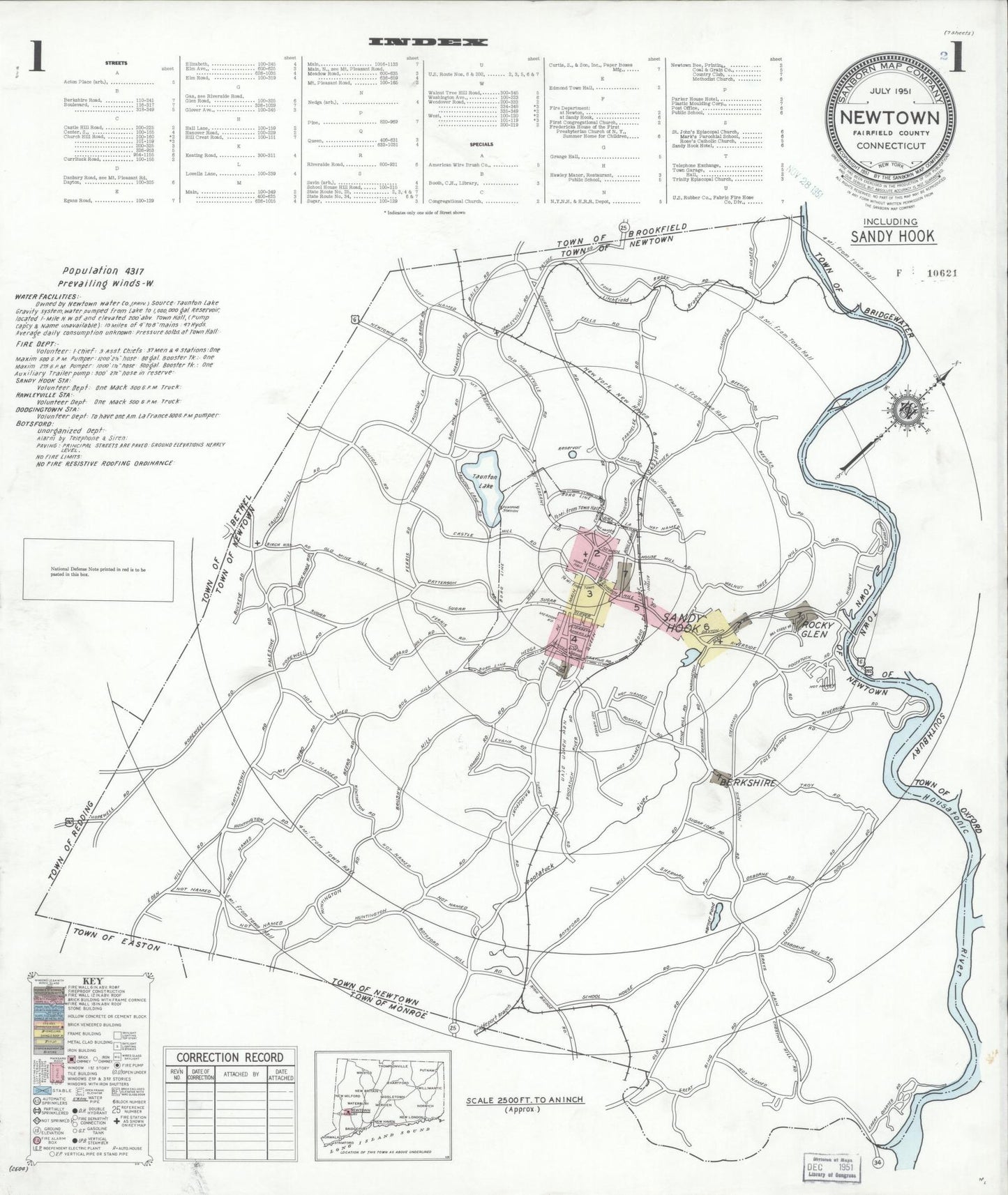 Sanborn Fire Insurance Map from Newtown, Fairfield County, Connecticut (1951), Sheet #0001 - Complete Map Set gallery image, historic Sanborn map, vintage wall art, Connecticut Connecticut