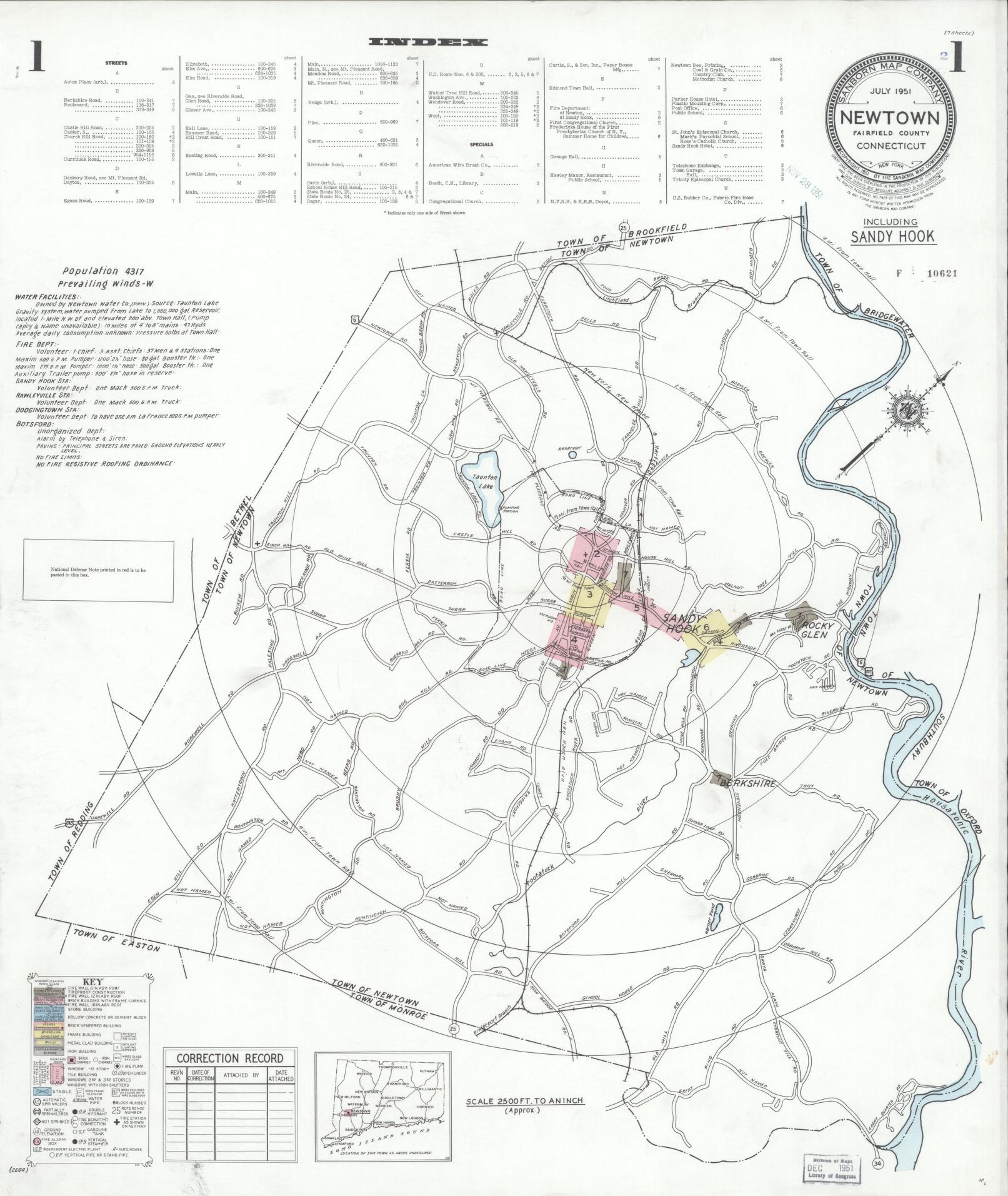 Sanborn Fire Insurance Map from Newtown, Fairfield County, Connecticut (1951), Sheet #0001 - Complete Map Set gallery image, historic Sanborn map, vintage wall art, Connecticut Connecticut
