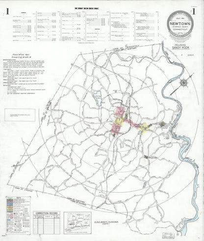 Sanborn Fire Insurance Map from Newtown, Fairfield County, Connecticut (1951), Sheet #0001 - Complete Map Set gallery image, historic Sanborn map, vintage wall art, Connecticut Connecticut