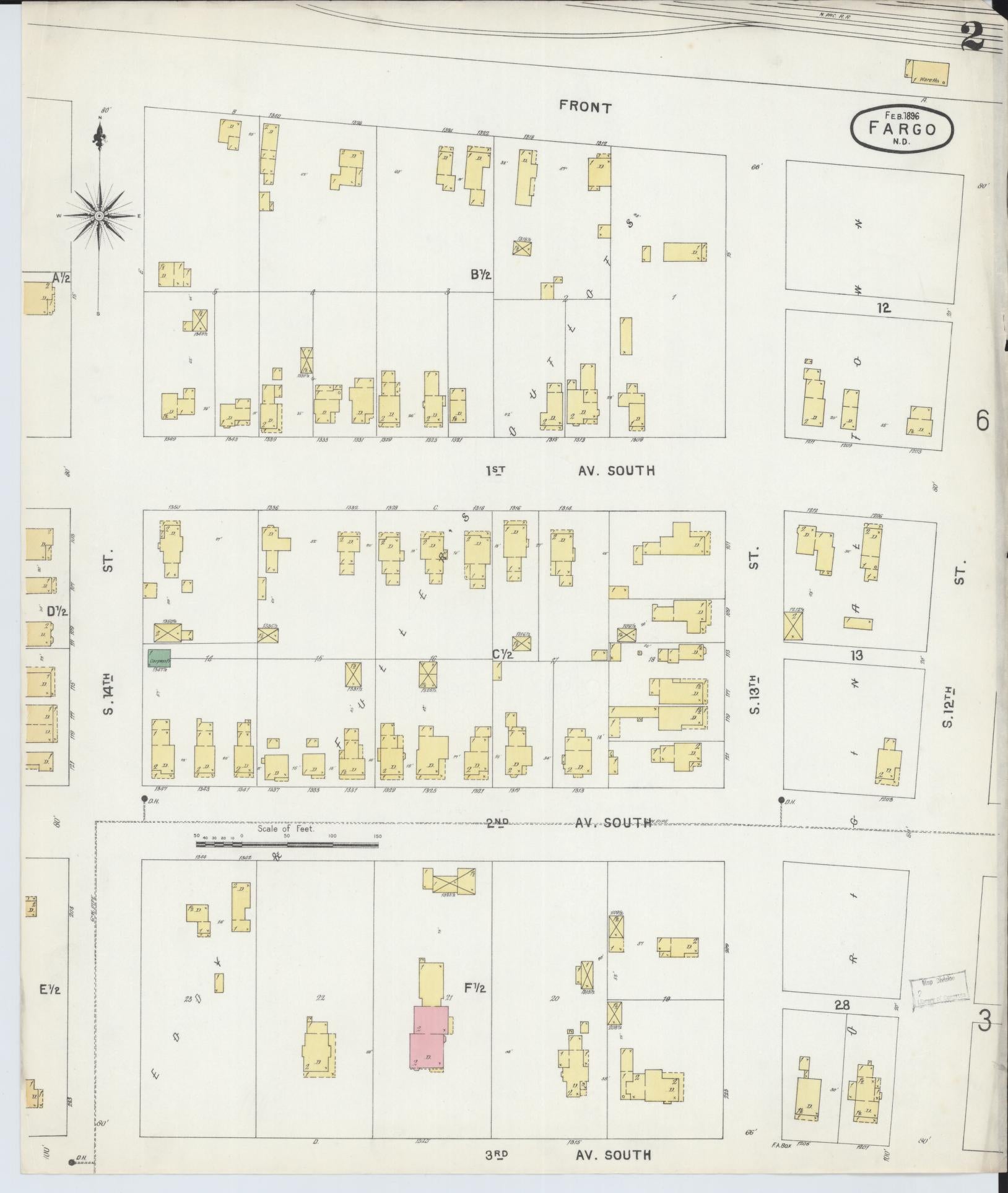 Sanborn Fire Insurance Map from Fargo, Cass County, North Dakota (1896), Sheet #0002 - Historic Sanborn Fire Insurance Map Print, vintage old map wall art, antique decor, genealogy gift, North Dakota North Dakota map