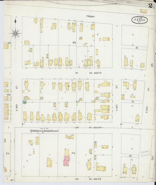 Sanborn Fire Insurance Map from Fargo, Cass County, North Dakota (1896), Sheet #0002 - Historic Sanborn Fire Insurance Map Print, vintage old map wall art, antique decor, genealogy gift, North Dakota North Dakota map