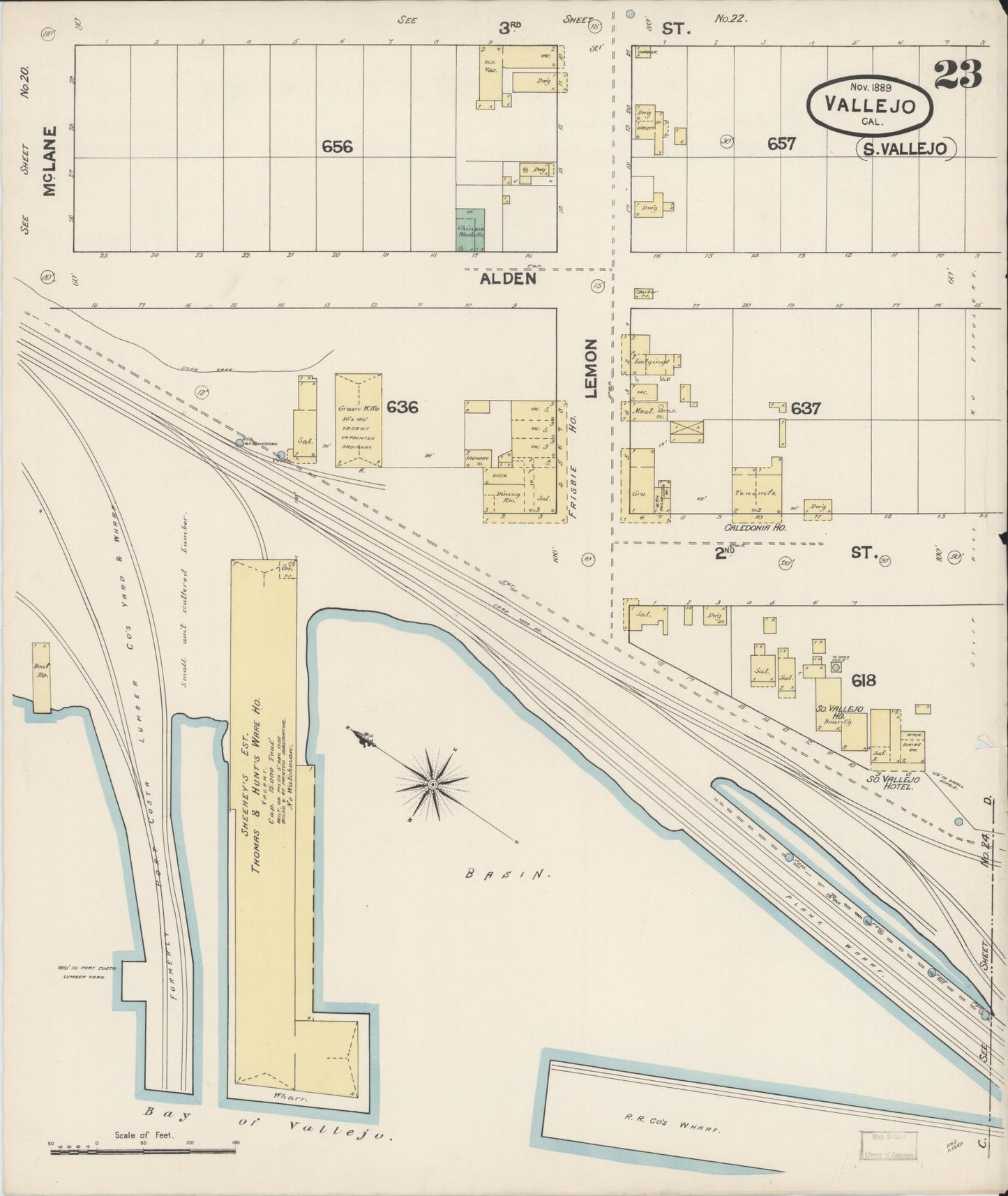 Sanborn Fire Insurance Map from Vallejo, Solano County, California (1889), Sheet #0023 - Complete Map Set gallery image, historic Sanborn map, vintage wall art, California California