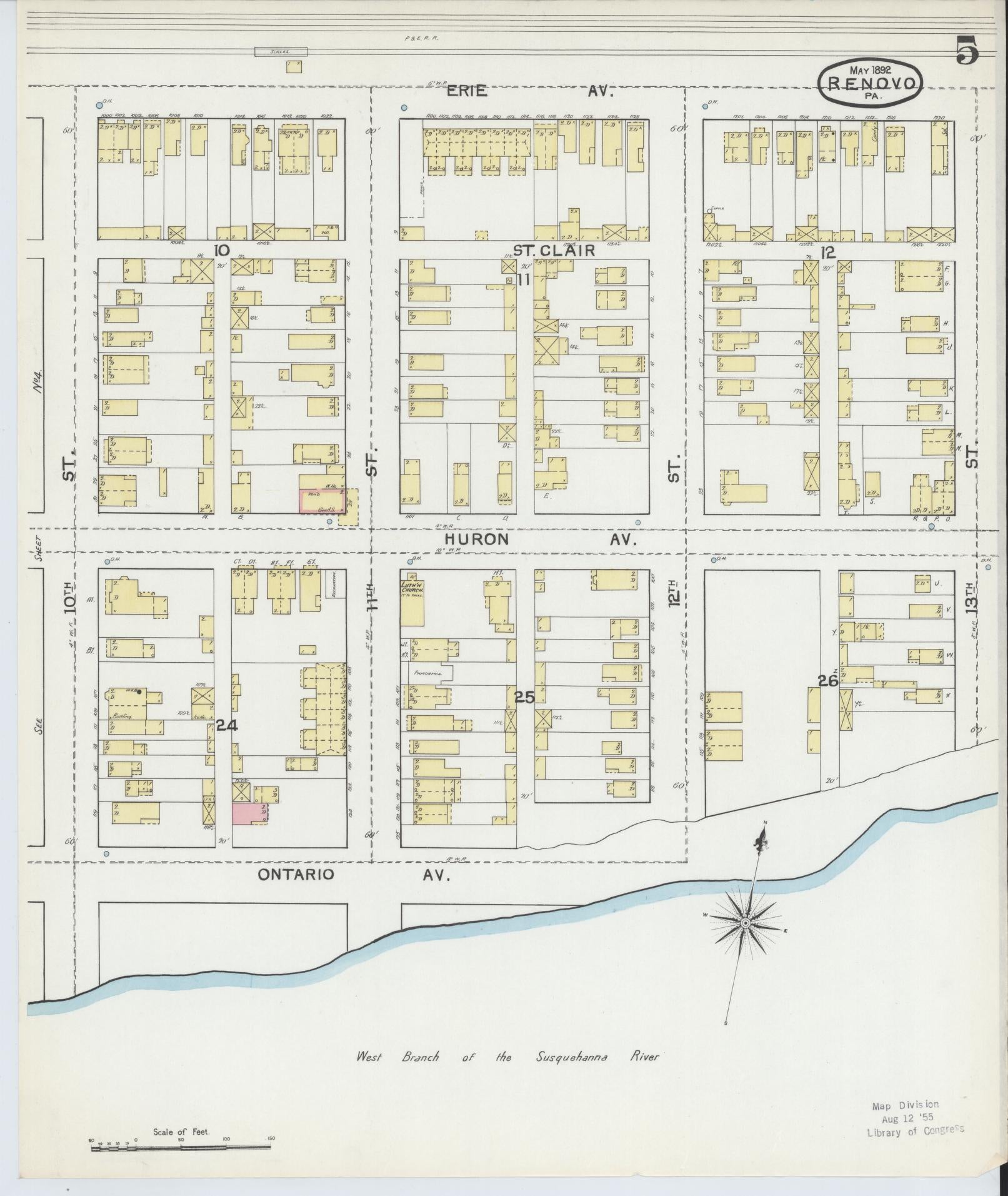 Sanborn Fire Insurance Map from Renovo, Clinton County, Pennsylvania (1892), Sheet #0005 - Complete Map Set gallery image, historic Sanborn map, vintage wall art, Pennsylvania Pennsylvania