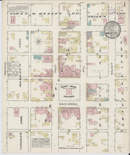 Sanborn Fire Insurance Map from Winchester, Scott County, Illinois (1885), Sheet #0001 - Historic Sanborn Fire Insurance Map Print, vintage old map wall art, antique decor, genealogy gift, Illinois Illinois map