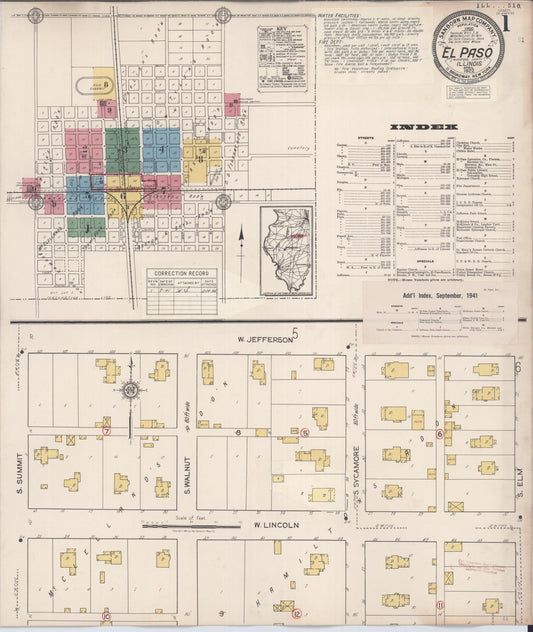 Sanborn Fire Insurance Map from El Paso, Woodford County, Illinois (1941), Sheet #0001 - Historic Sanborn Fire Insurance Map Print, vintage old map wall art, antique decor, genealogy gift, Illinois Illinois map