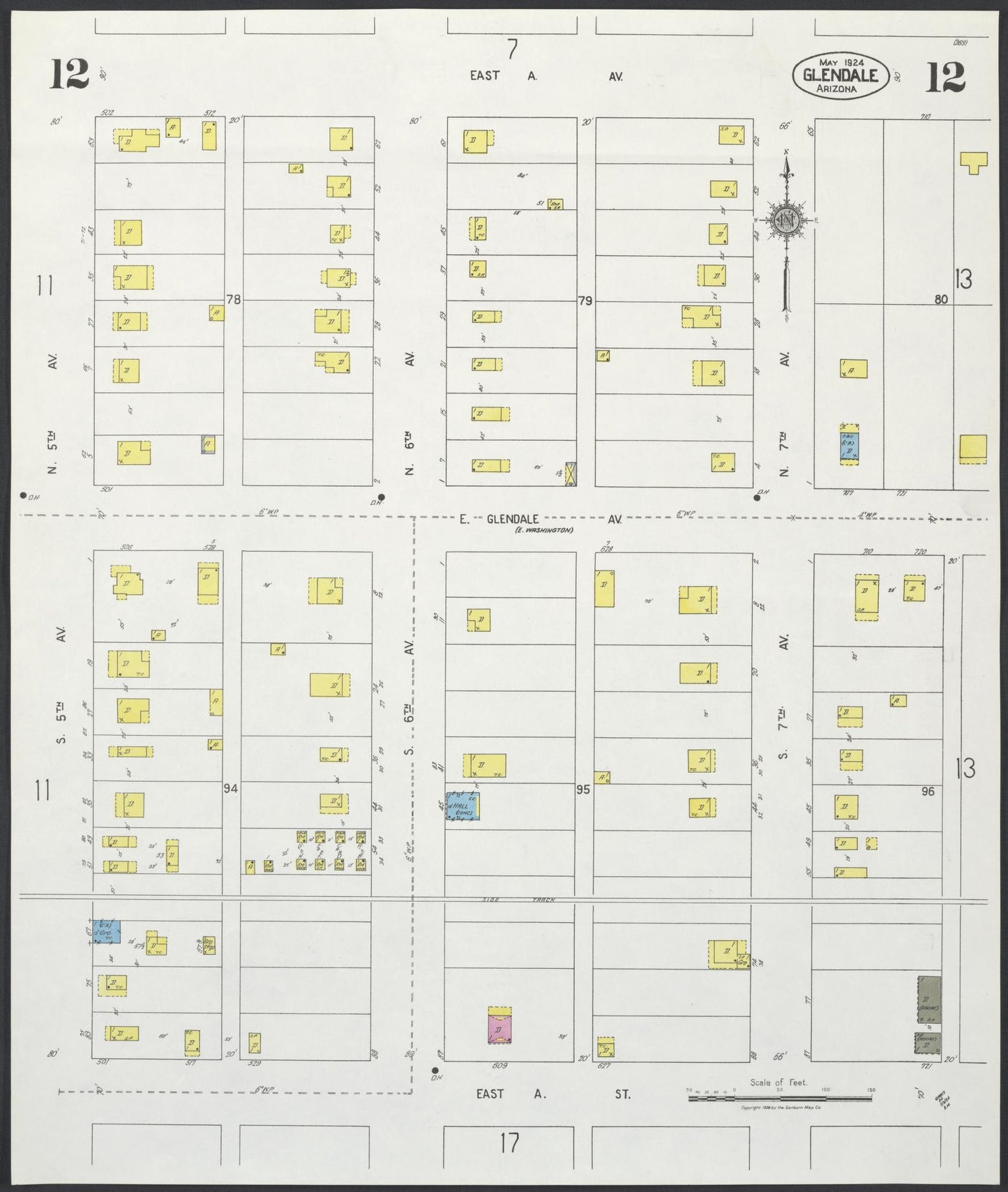 Sanborn Fire Insurance Map from Glendale, Maricopa County, Arizona (1924), Sheet #0012 - Complete Map Set gallery image, historic Sanborn map, vintage wall art, Arizona Arizona