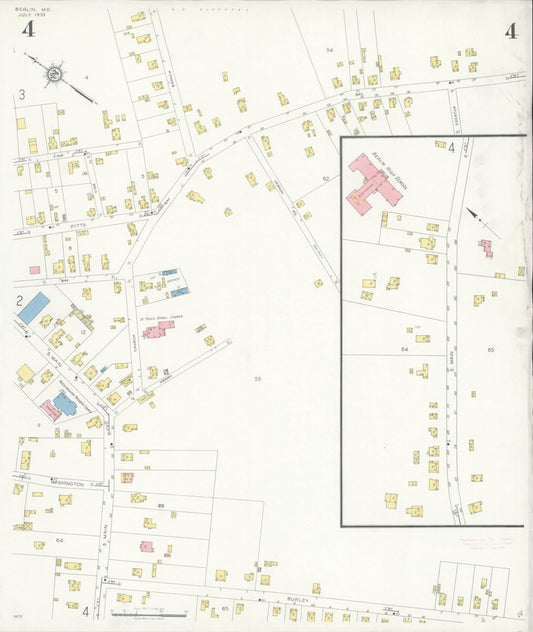 Worcester, Maryland - 1933 - Sanborn Fire Insurance Map, Sheet #0004 - Historic Sanborn Fire Insurance Map Print, Worcester Maryland 1933 0004 vintage old map wall art