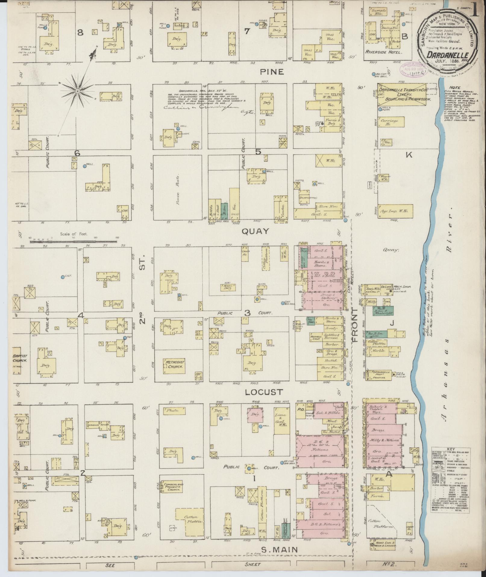 Sanborn Fire Insurance Map from Dardanelle, Yell County, Arkansas (1886), Sheet #0001 - Historic Sanborn Fire Insurance Map Print, vintage old map wall art, antique decor, genealogy gift, Arkansas Arkansas map