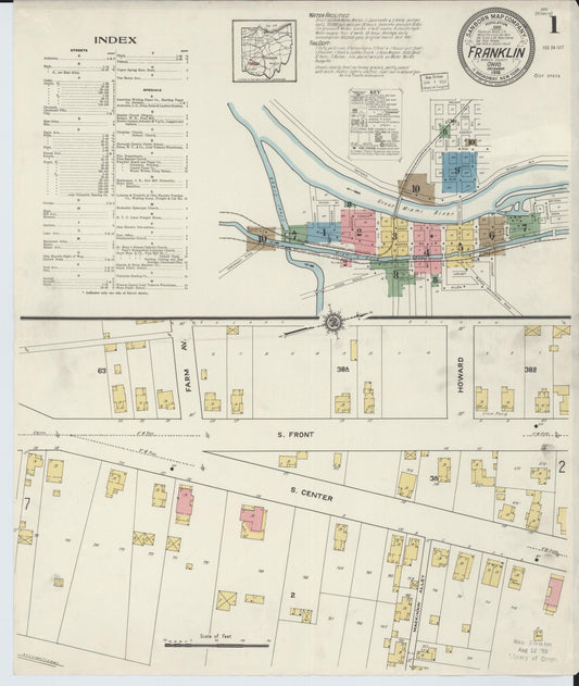 Sanborn Fire Insurance Map from Franklin, Warren County, Ohio (1916), Sheet #0001 - Historic Sanborn Fire Insurance Map Print, vintage old map wall art, antique decor, genealogy gift, Ohio Ohio map