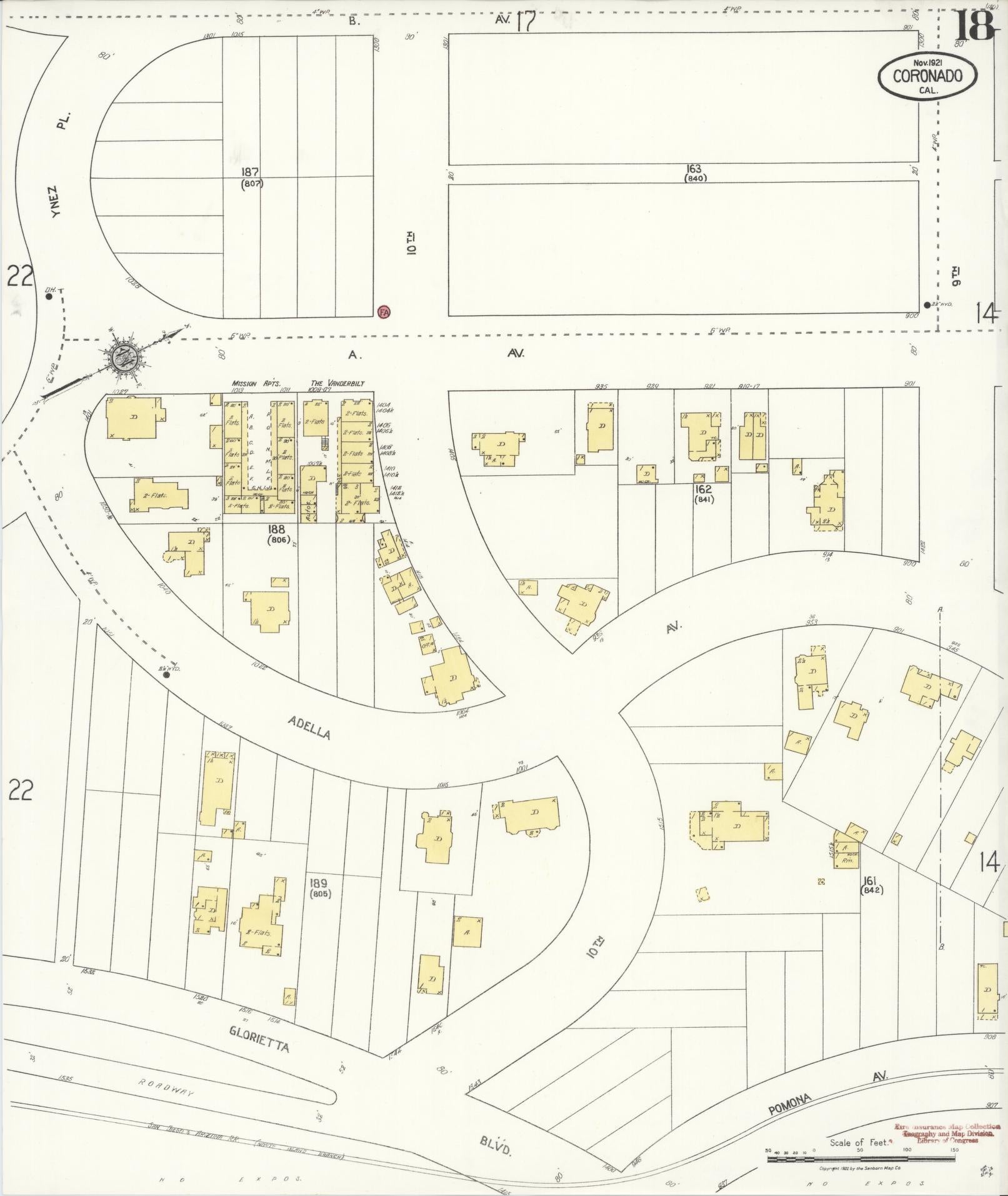 Sanborn Fire Insurance Map from Coronado, San Diego County, California (1921), Sheet #0018 - Complete Map Set gallery image, historic Sanborn map, vintage wall art, California California