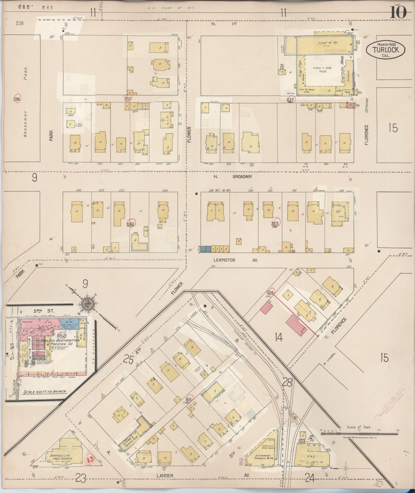 Sanborn Fire Insurance Map from Turlock, Stanislaus County, California (1943), Sheet #0010 - Complete Map Set gallery image, historic Sanborn map, vintage wall art, California California