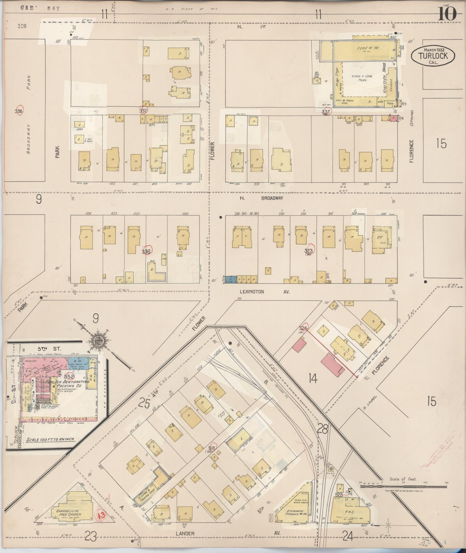 Sanborn Fire Insurance Map from Turlock, Stanislaus County, California (1943), Sheet #0010 - Complete Map Set gallery image, historic Sanborn map, vintage wall art, California California