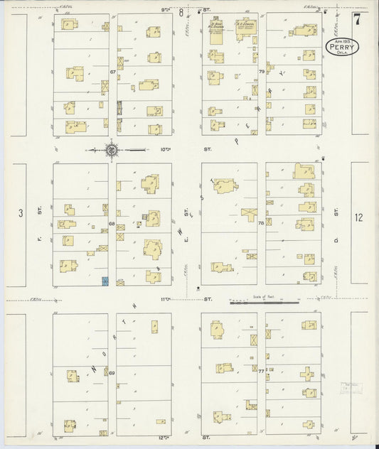 Sanborn Fire Insurance Map from Perry, Noble County, Oklahoma (1913), Sheet #0007 - Historic Sanborn Fire Insurance Map Print, vintage old map wall art, antique decor, genealogy gift, Oklahoma Oklahoma map