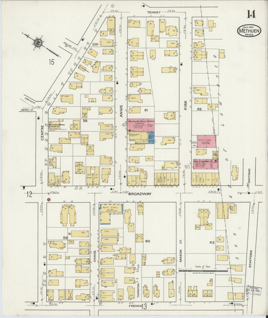 Sanborn Fire Insurance Map from Methuen, Essex County, Massachusetts (1919), Sheet #0014 - Historic Sanborn Fire Insurance Map Print, vintage old map wall art, antique decor, genealogy gift, Massachusetts Massachusetts map