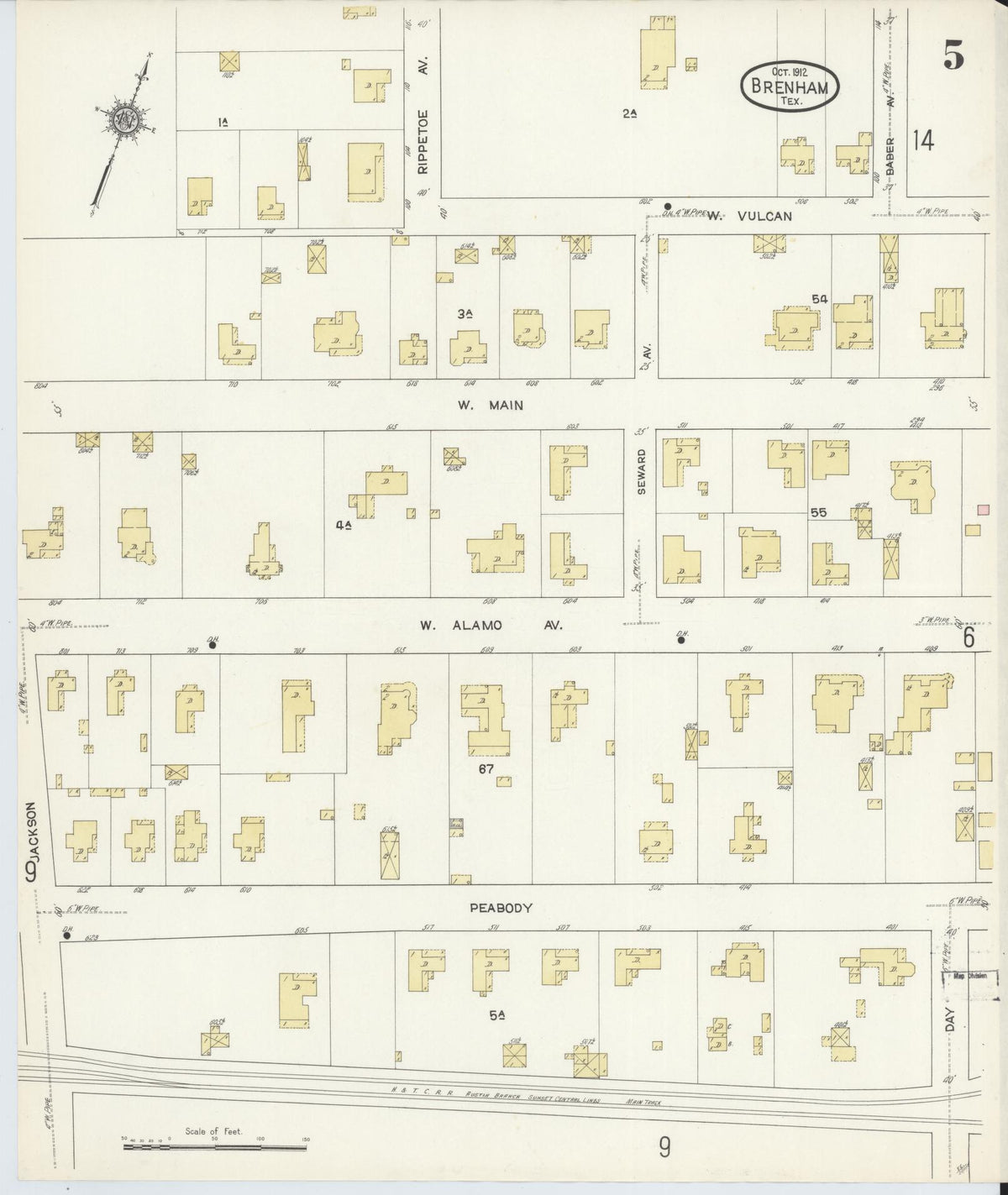Sanborn Fire Insurance Map from Brenham, Washington County, Texas (1912), Sheet #0005 - Complete Map Set gallery image, historic Sanborn map, vintage wall art, Texas Texas