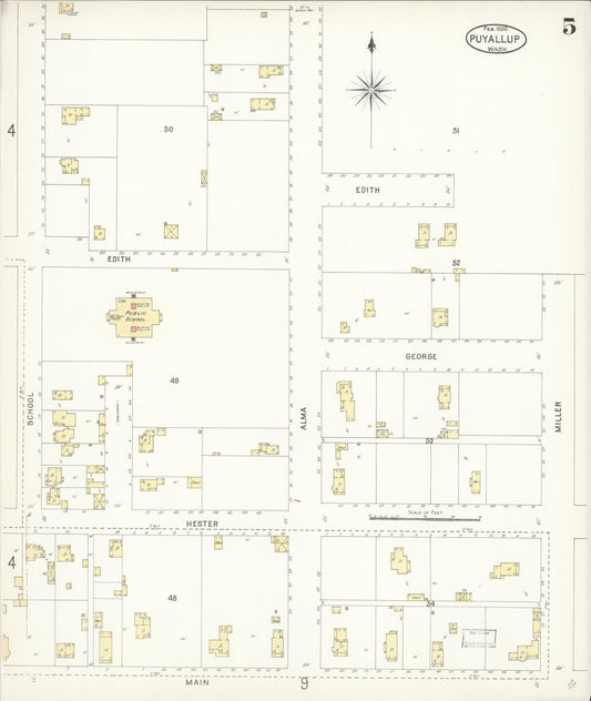 Sanborn Fire Insurance Map from Puyallup, Pierce County, Washington (1900), Sheet #0005 - Historic Sanborn Fire Insurance Map Print, vintage old map wall art, antique decor, genealogy gift, Washington Washington map