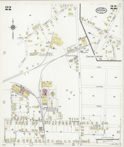 Sanborn Fire Insurance Map from Dothan, Houston County, Alabama (1924), Sheet #0022 - Complete Map Set gallery image, historic Sanborn map, vintage wall art, Alabama Alabama