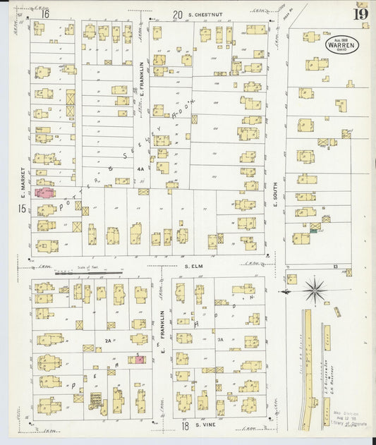 Sanborn Fire Insurance Map from Warren, Trumbull County, Ohio (1908), Sheet #0019 - Historic Sanborn Fire Insurance Map Print, vintage old map wall art, antique decor, genealogy gift, Ohio Ohio map