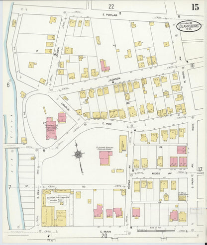 Sanborn Fire Insurance Map from Clarksburg, Harrison County, West Virginia (1911), Sheet #0015 - Complete Map Set gallery image, historic Sanborn map, vintage wall art, West Virginia West Virginia