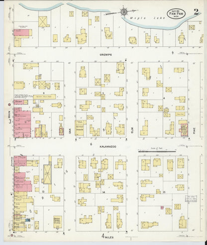 Sanborn Fire Insurance Map from Paw Paw, Van Buren County, Michigan (1911), Sheet #0002 - Historic Sanborn Fire Insurance Map Print, vintage old map wall art, antique decor, genealogy gift, Michigan Michigan map