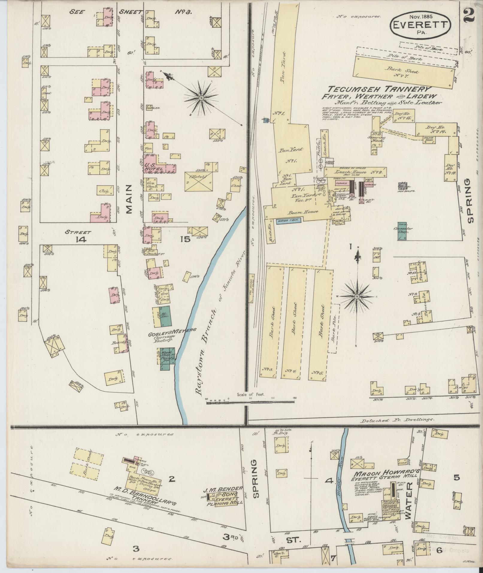 Sanborn Fire Insurance Map from Everett, Bedford County, Pennsylvania (1885), Sheet #0002 - Historic Sanborn Fire Insurance Map Print, vintage old map wall art, antique decor, genealogy gift, Pennsylvania Pennsylvania map