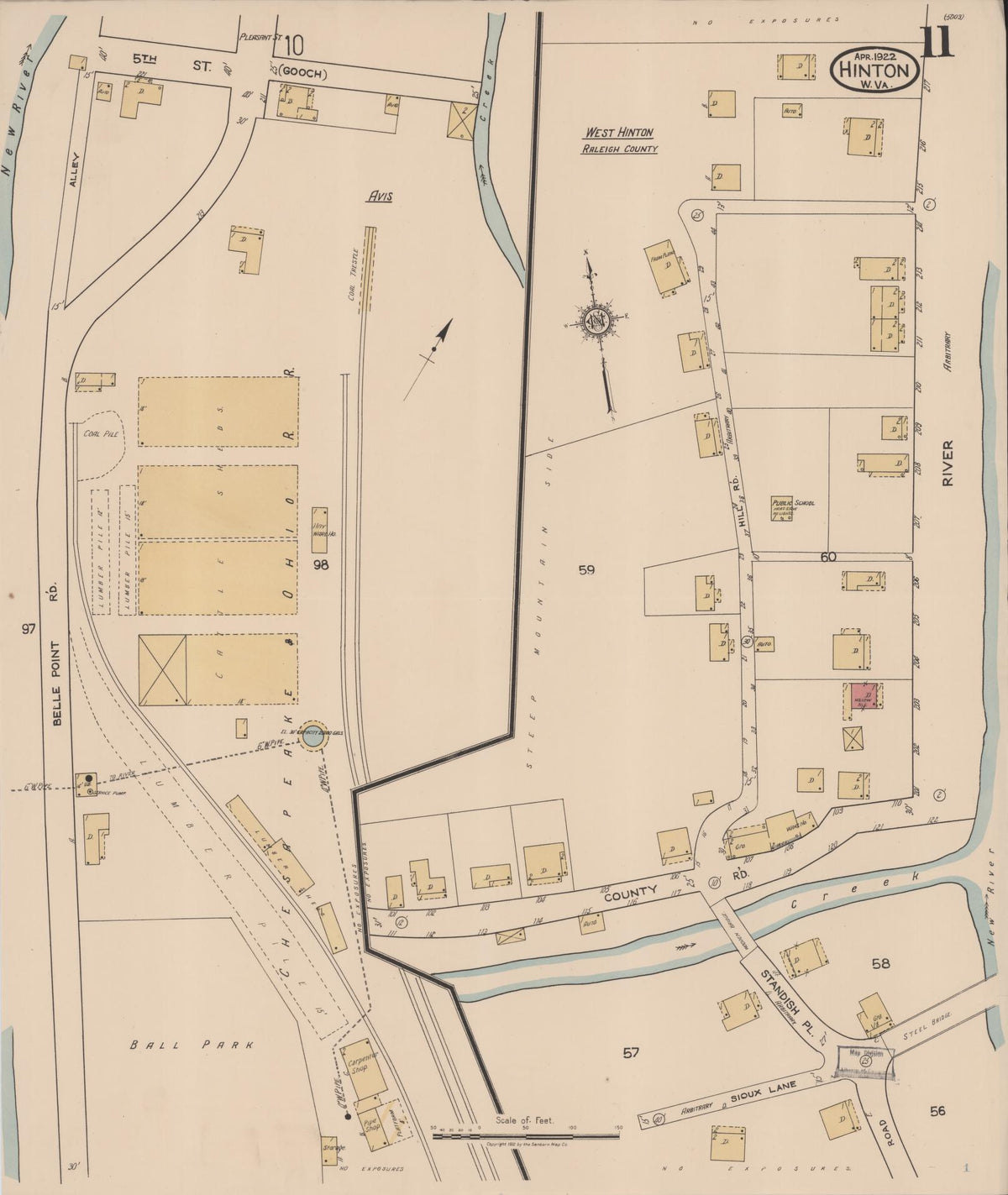 Sanborn Fire Insurance Map from Hinton, Summer County, West Virginia (1922), Sheet #0011 - Complete Map Set gallery image, historic Sanborn map, vintage wall art, West Virginia West Virginia