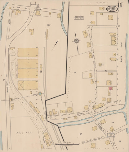Sanborn Fire Insurance Map from Hinton, Summer County, West Virginia (1922), Sheet #0011 - Complete Map Set gallery image, historic Sanborn map, vintage wall art, West Virginia West Virginia
