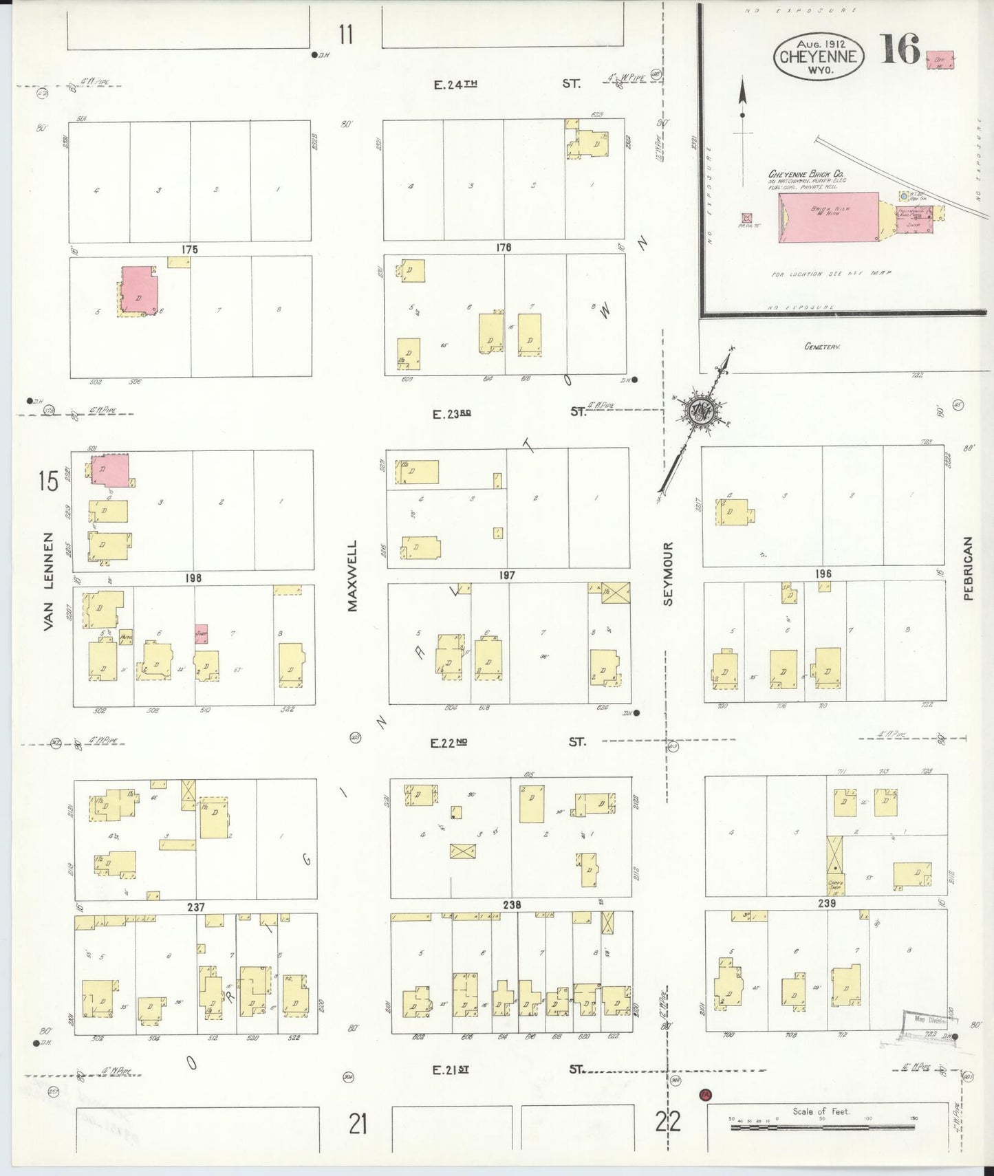 Sanborn Fire Insurance Map from Cheyenne, Laramie County, Wyoming (1912), Sheet #0016 - Complete Map Set gallery image, historic Sanborn map, vintage wall art, Wyoming Wyoming