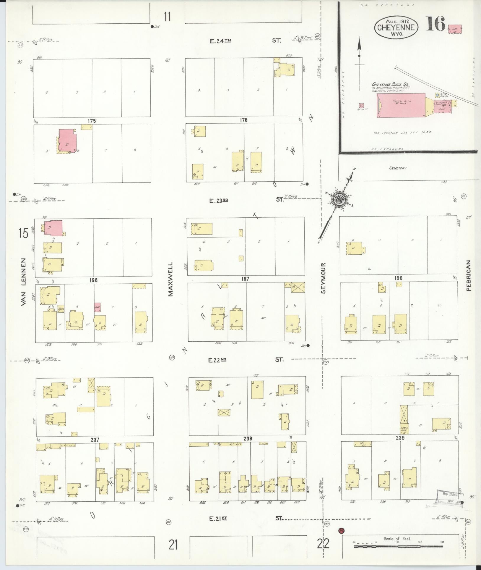 Sanborn Fire Insurance Map from Cheyenne, Laramie County, Wyoming (1912), Sheet #0016 - Complete Map Set gallery image, historic Sanborn map, vintage wall art, Wyoming Wyoming