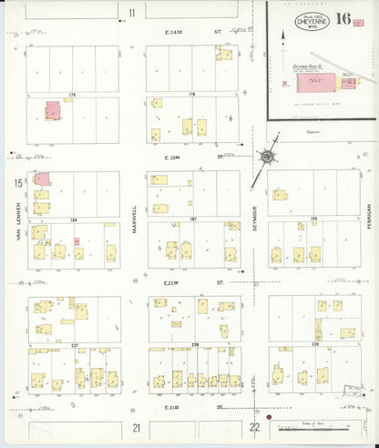 Sanborn Fire Insurance Map from Cheyenne, Laramie County, Wyoming (1912), Sheet #0016 - Complete Map Set gallery image, historic Sanborn map, vintage wall art, Wyoming Wyoming
