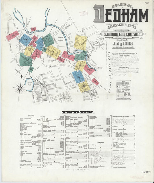 Sanborn Fire Insurance Map from Dedham, Norfolk County, Massachusetts. (1909) – Historic Sanborn Fire Insurance Map Print