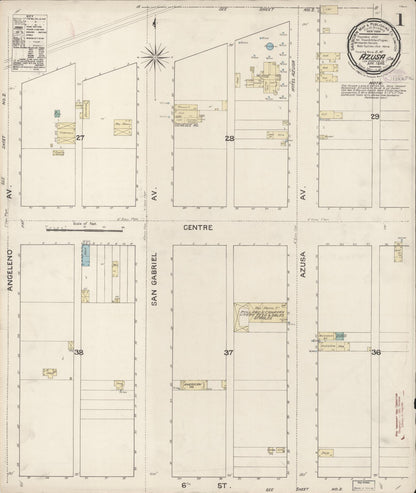 Sanborn Fire Insurance Map from Azusa, Los Angeles County, California (1888), Sheet #0001 - Historic Sanborn Fire Insurance Map Print, vintage old map wall art, antique decor, genealogy gift, California California map