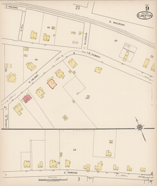 Sanborn Fire Insurance Map from Elberton, Elbert County, Georgia (1922), Sheet #0009 - Historic Sanborn Fire Insurance Map Print, vintage old map wall art, antique decor, genealogy gift, Georgia Georgia map