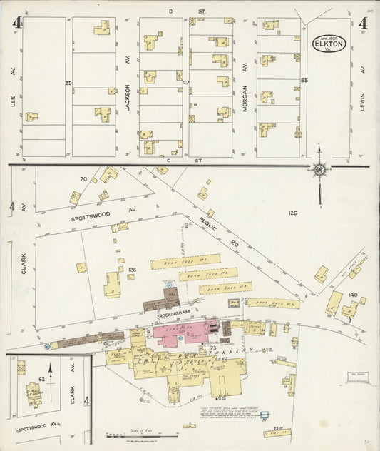 Sanborn Fire Insurance Map from Elkton, Rockingham County, Virginia (1924), Sheet #0004 - Historic Sanborn Fire Insurance Map Print, vintage old map wall art, antique decor, genealogy gift, Virginia Virginia map