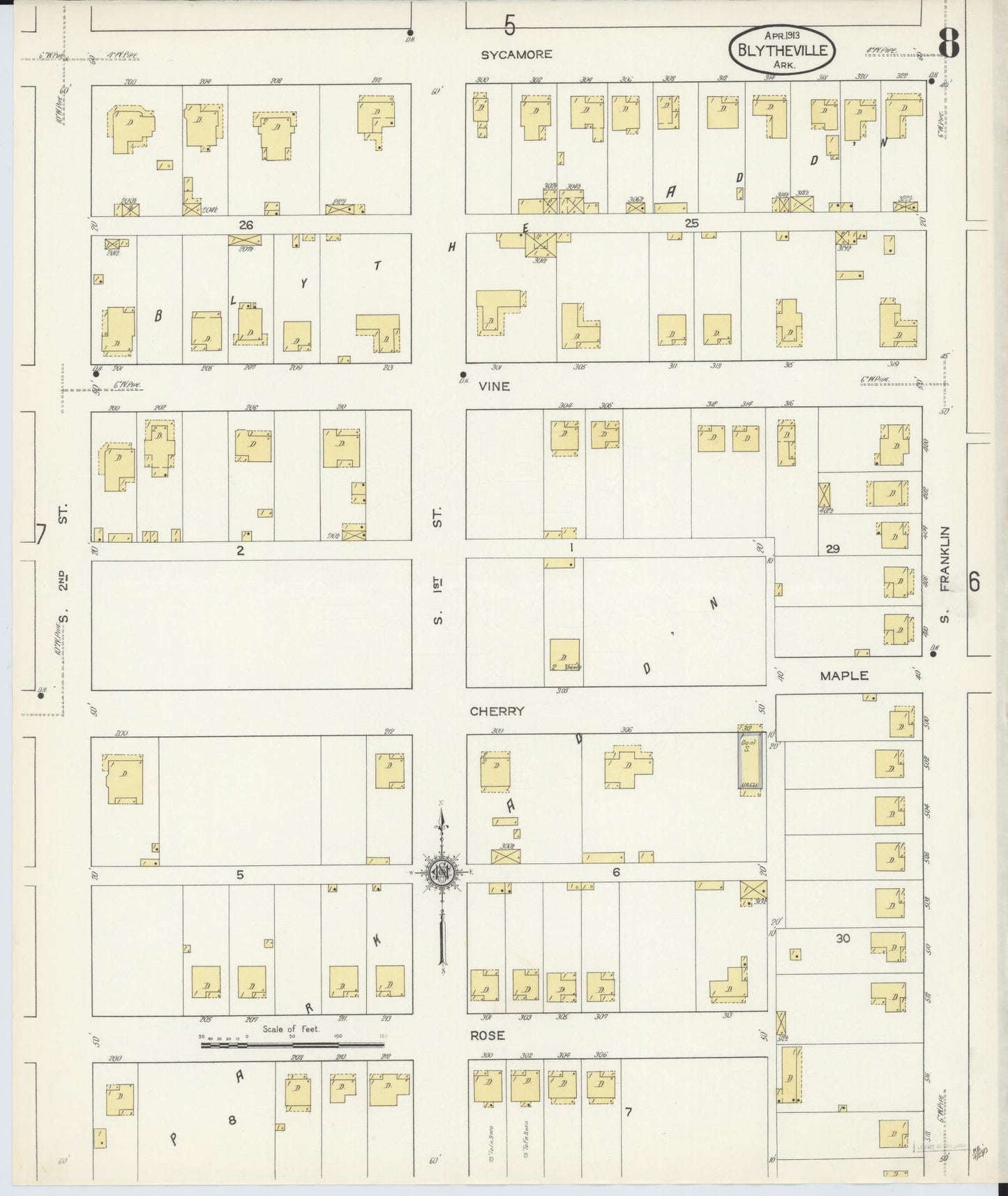 Sanborn Fire Insurance Map from Blytheville, Mississippi County, Arkansas (1913), Sheet #0008 - Complete Map Set gallery image, historic Sanborn map, vintage wall art, Arkansas Arkansas