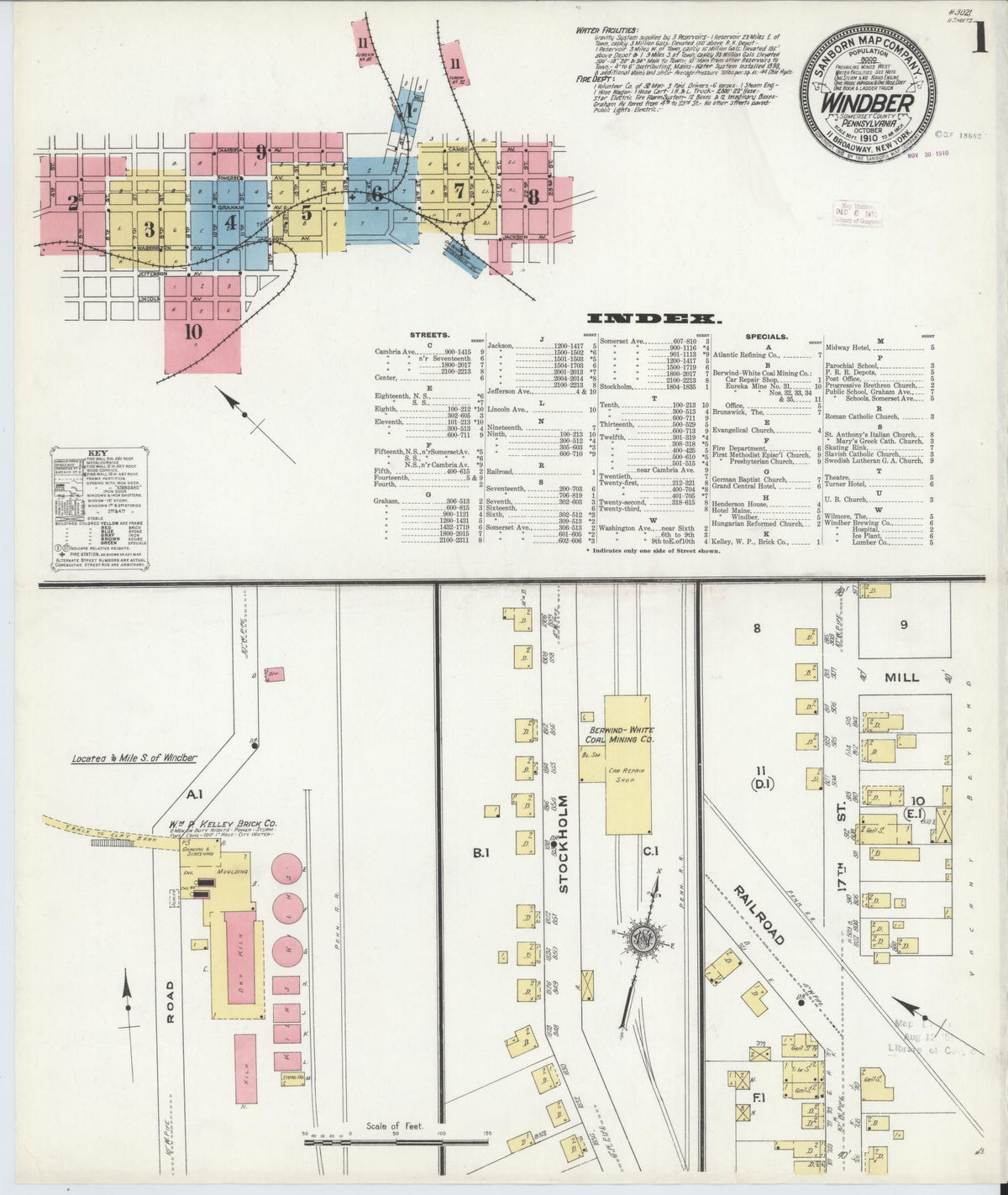 Sanborn Fire Insurance Map from Windber, Somerset County, Pennsylvania (1910), Sheet #0001 - Historic Sanborn Fire Insurance Map Print, vintage old map wall art, antique decor, genealogy gift, Pennsylvania Pennsylvania map