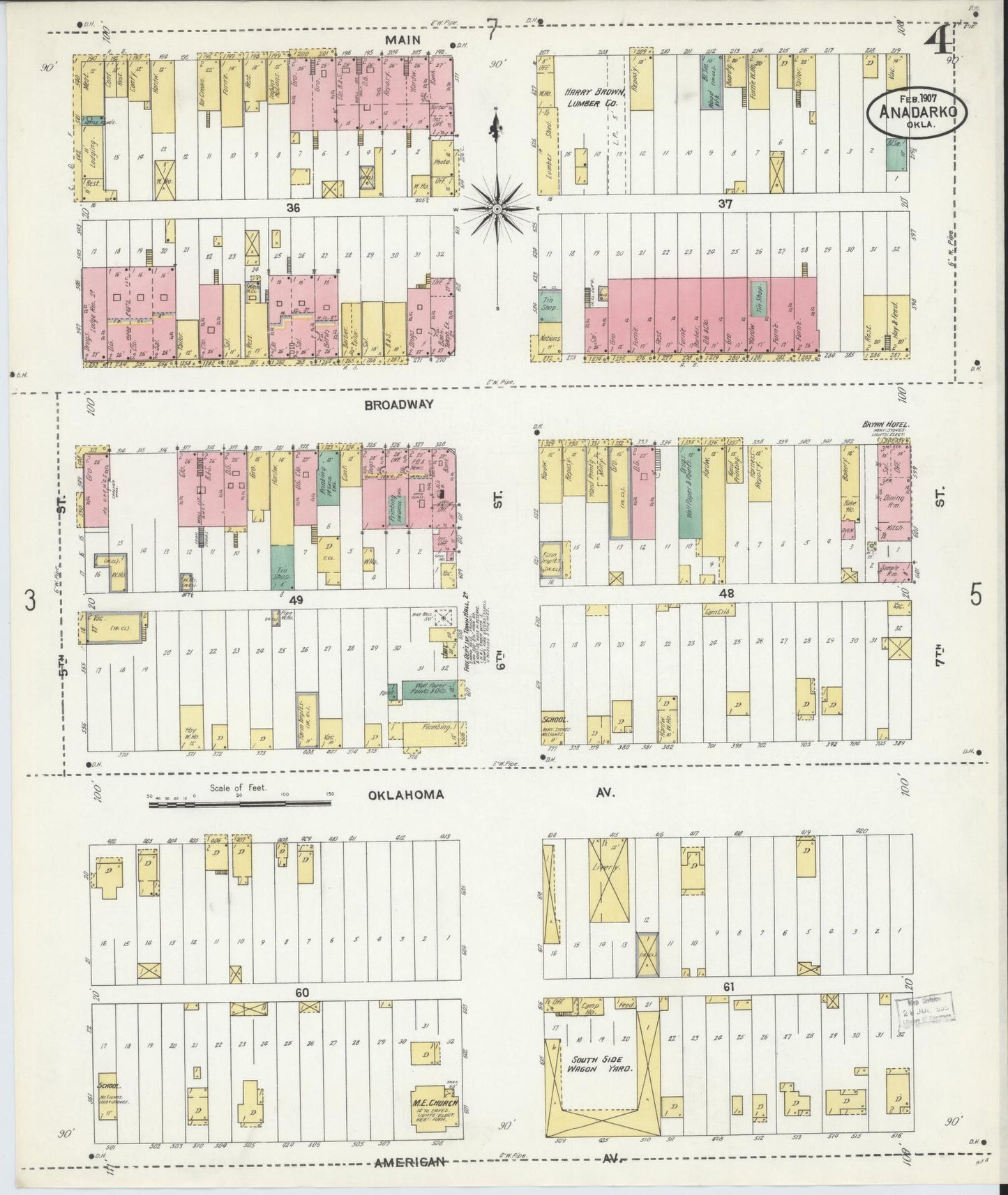 Sanborn Fire Insurance Map from Anadarko, Caddo County, Oklahoma (1907), Sheet #0004 - Complete Map Set gallery image, historic Sanborn map, vintage wall art, Oklahoma Oklahoma