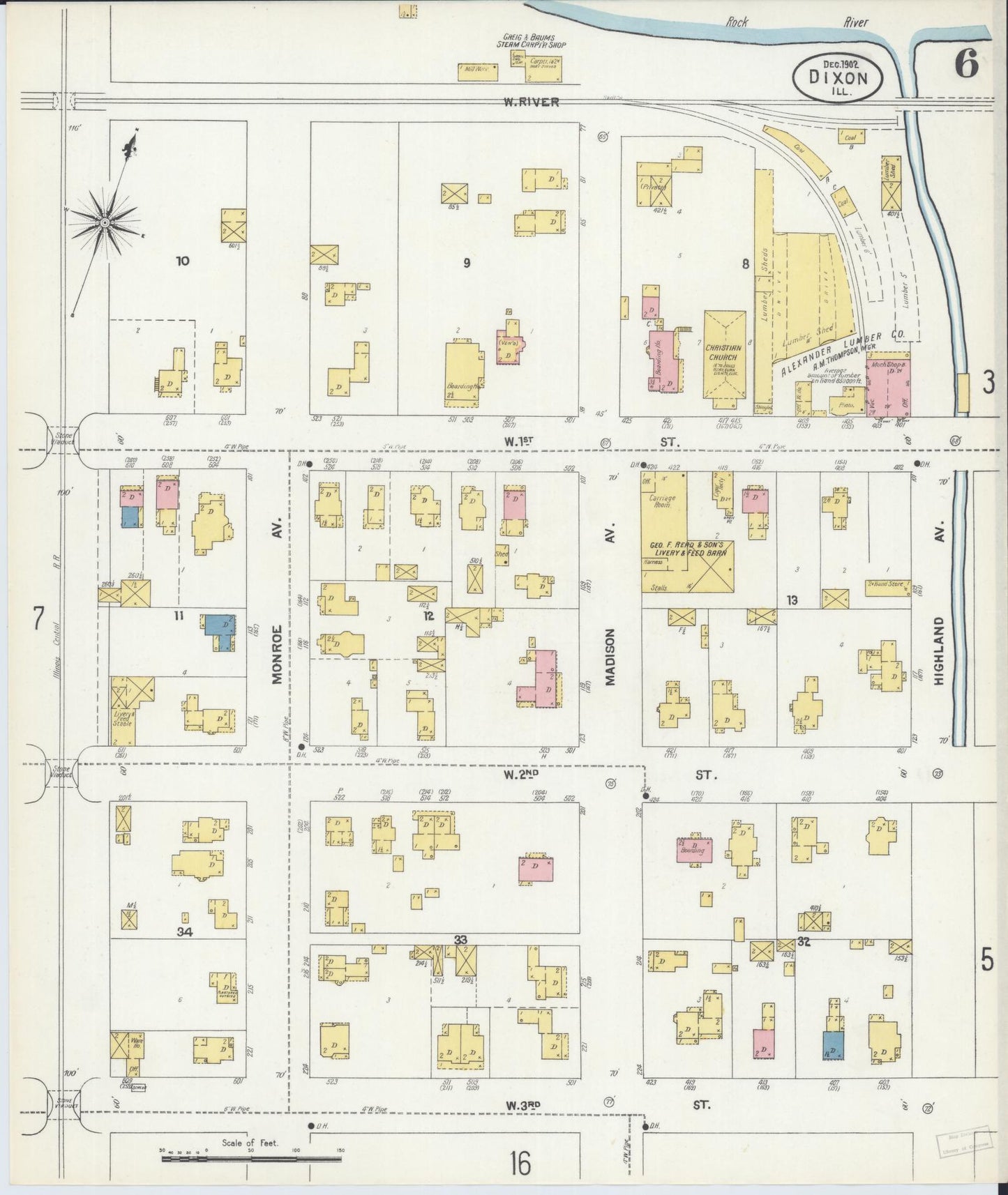 Sanborn Fire Insurance Map from Dixon, Lee County, Illinois (1902), Sheet #0006 - Complete Map Set gallery image, historic Sanborn map, vintage wall art, Illinois Illinois