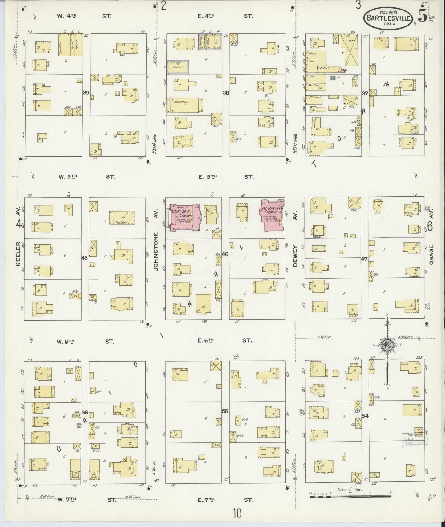 Sanborn Fire Insurance Map from Bartlesville, Washington County, Oklahoma (1909), Sheet #0005 - Complete Map Set gallery image, historic Sanborn map, vintage wall art, Oklahoma Oklahoma