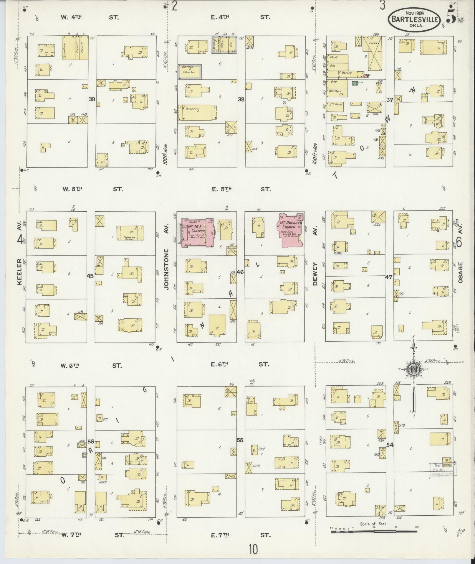Sanborn Fire Insurance Map from Bartlesville, Washington County, Oklahoma (1909), Sheet #0005 - Complete Map Set gallery image, historic Sanborn map, vintage wall art, Oklahoma Oklahoma