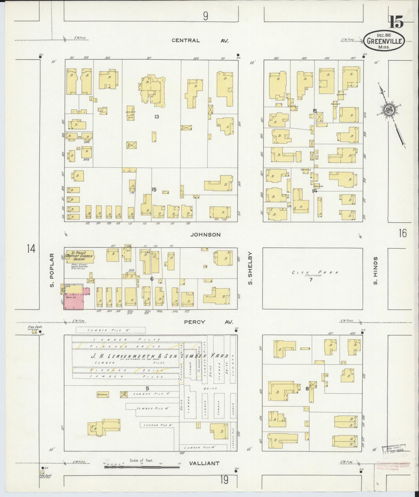 Sanborn Fire Insurance Map from Greenville, Washington County, Mississippi (1915), Sheet #0015 - Complete Map Set gallery image, historic Sanborn map, vintage wall art, Mississippi Mississippi