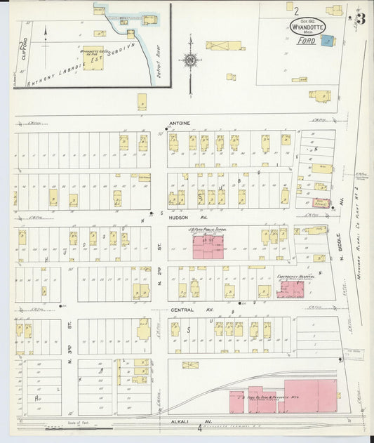 Sanborn Fire Insurance Map from Wyandotte, Wayne County, Michigan (1912), Sheet #0003 - Historic Sanborn Fire Insurance Map Print, vintage old map wall art, antique decor, genealogy gift, Michigan Michigan map