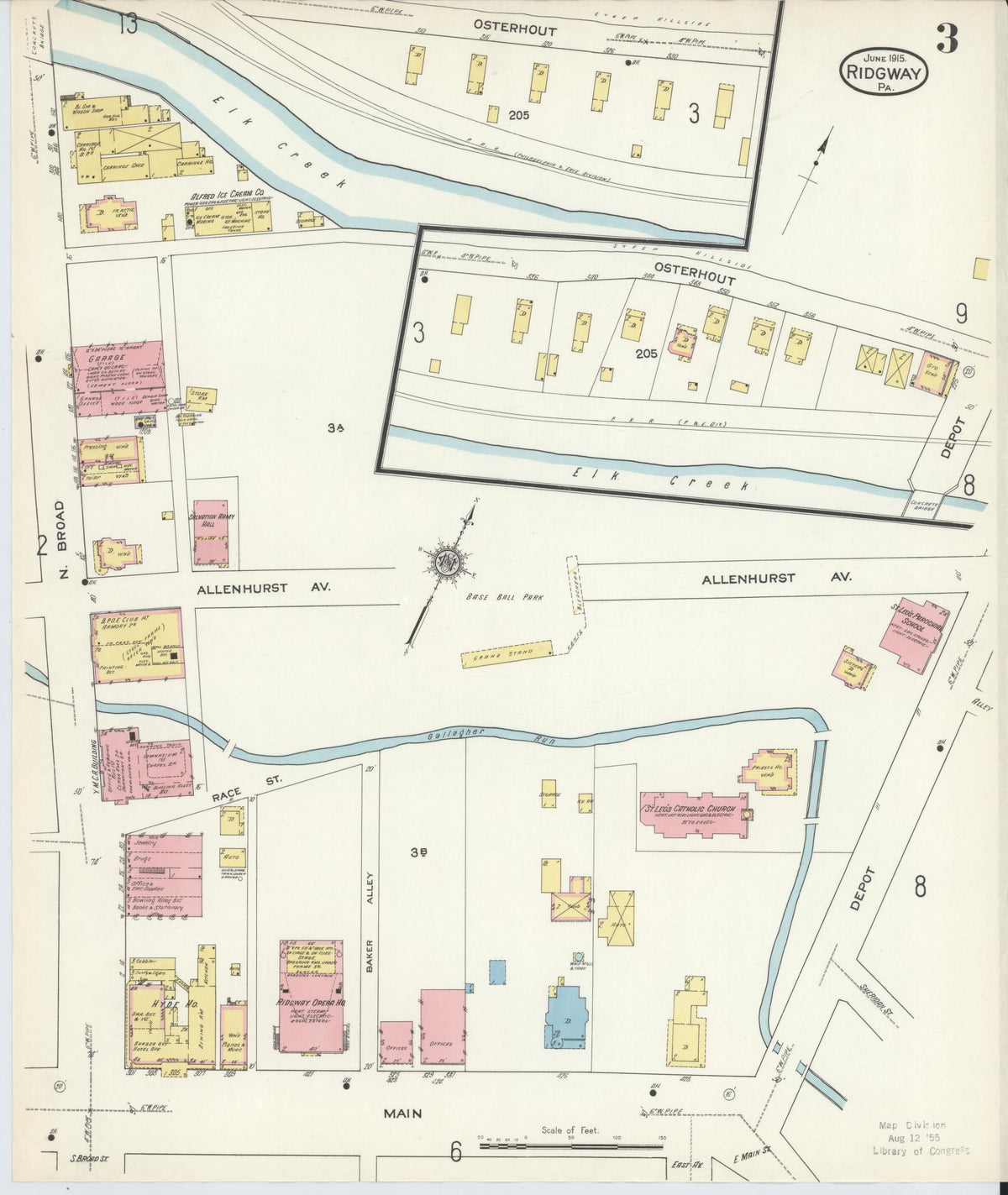 Sanborn Fire Insurance Map from Ridgway, Elk County, Pennsylvania (1915), Sheet #0003 - Historic Sanborn Fire Insurance Map Print, vintage old map wall art, antique decor, genealogy gift, Pennsylvania Pennsylvania map