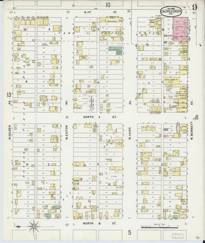 Sanborn Fire Insurance Map from Cripple Creek, Teller County, Colorado (1896), Sheet #0009 - Complete Map Set gallery image, historic Sanborn map, vintage wall art, Colorado Colorado