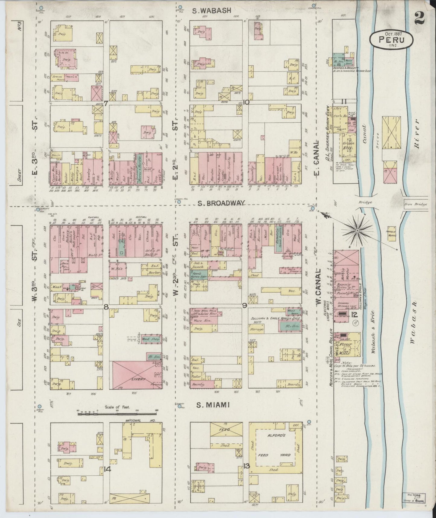 Sanborn Fire Insurance Map from Peru, Miami County, Indiana (1887), Sheet #0002 - Historic Sanborn Fire Insurance Map Print, vintage old map wall art, antique decor, genealogy gift, Indiana Indiana map