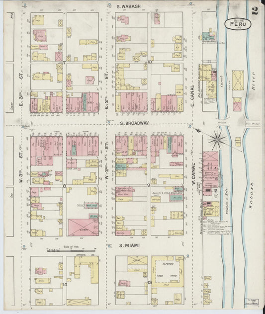 Sanborn Fire Insurance Map from Peru, Miami County, Indiana (1887), Sheet #0002 - Historic Sanborn Fire Insurance Map Print, vintage old map wall art, antique decor, genealogy gift, Indiana Indiana map